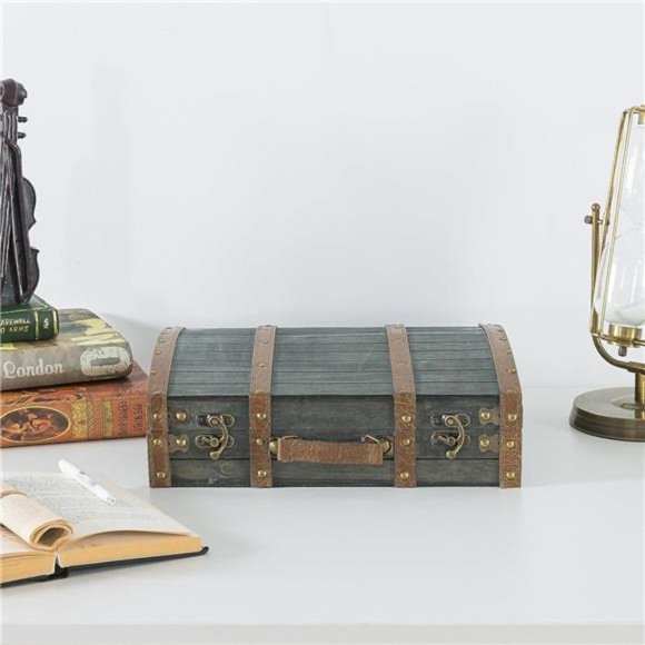 Vintage Decorative Wooden Storage Chest: Antique Wood Suitcase Trunk - Picture 2 of 7